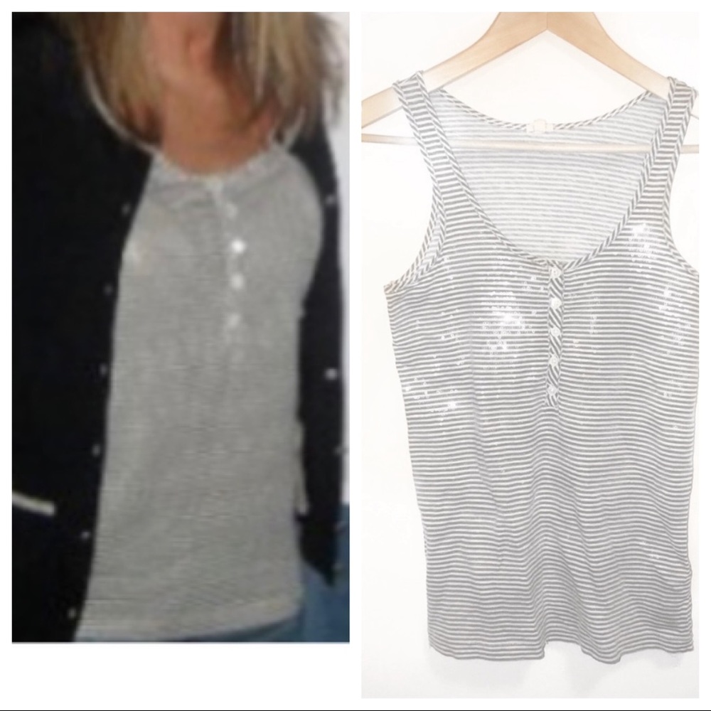 J. Crew Sequin Stripe Henley Silver Tank- XXS